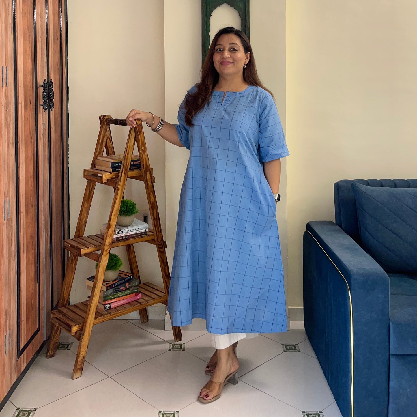 The Check Edit Handloom Kurta - Powder Blue