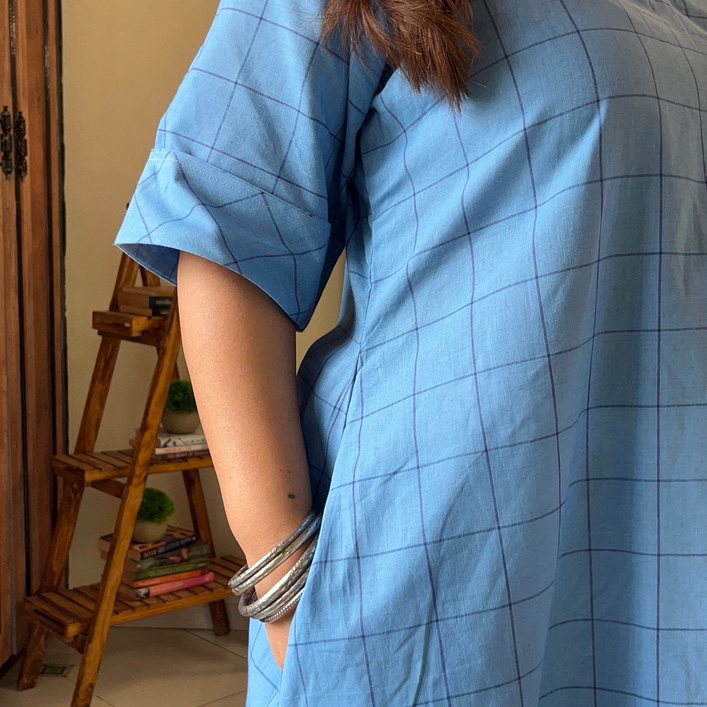 The Check Edit Handloom Kurta - Powder Blue