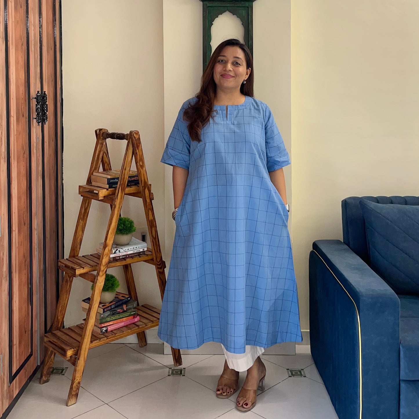 The Check Edit Handloom Kurta - Powder Blue