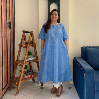 The Check Edit Handloom Kurta - Powder Blue
