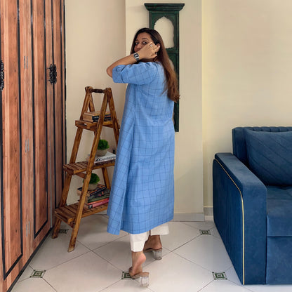The Check Edit Handloom Kurta - Powder Blue