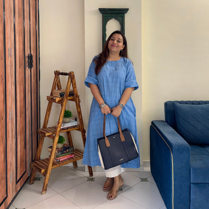 The Check Edit Handloom Kurta - Powder Blue