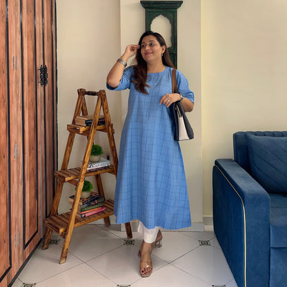 The Check Edit Handloom Kurta - Powder Blue