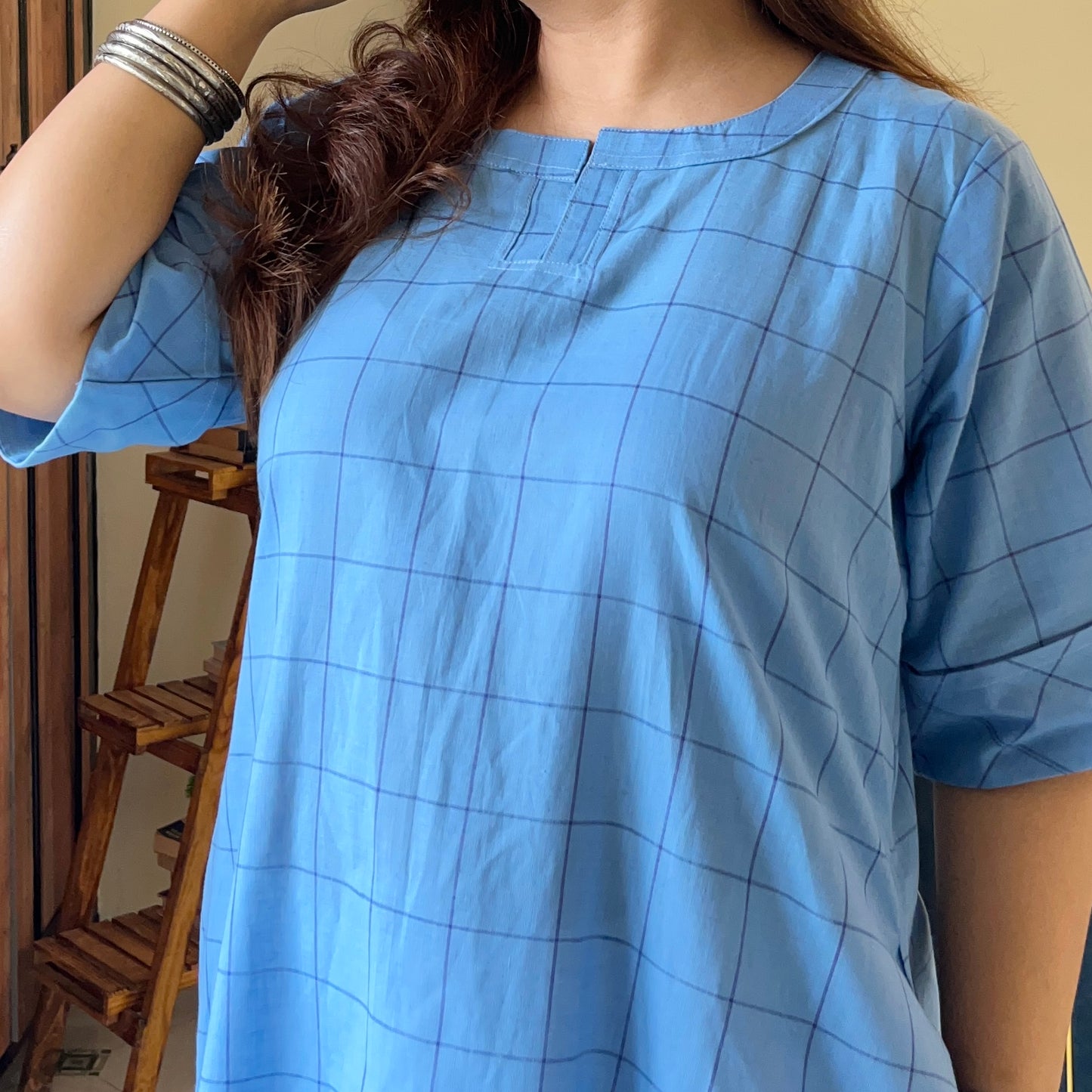 The Check Edit Handloom Kurta - Powder Blue