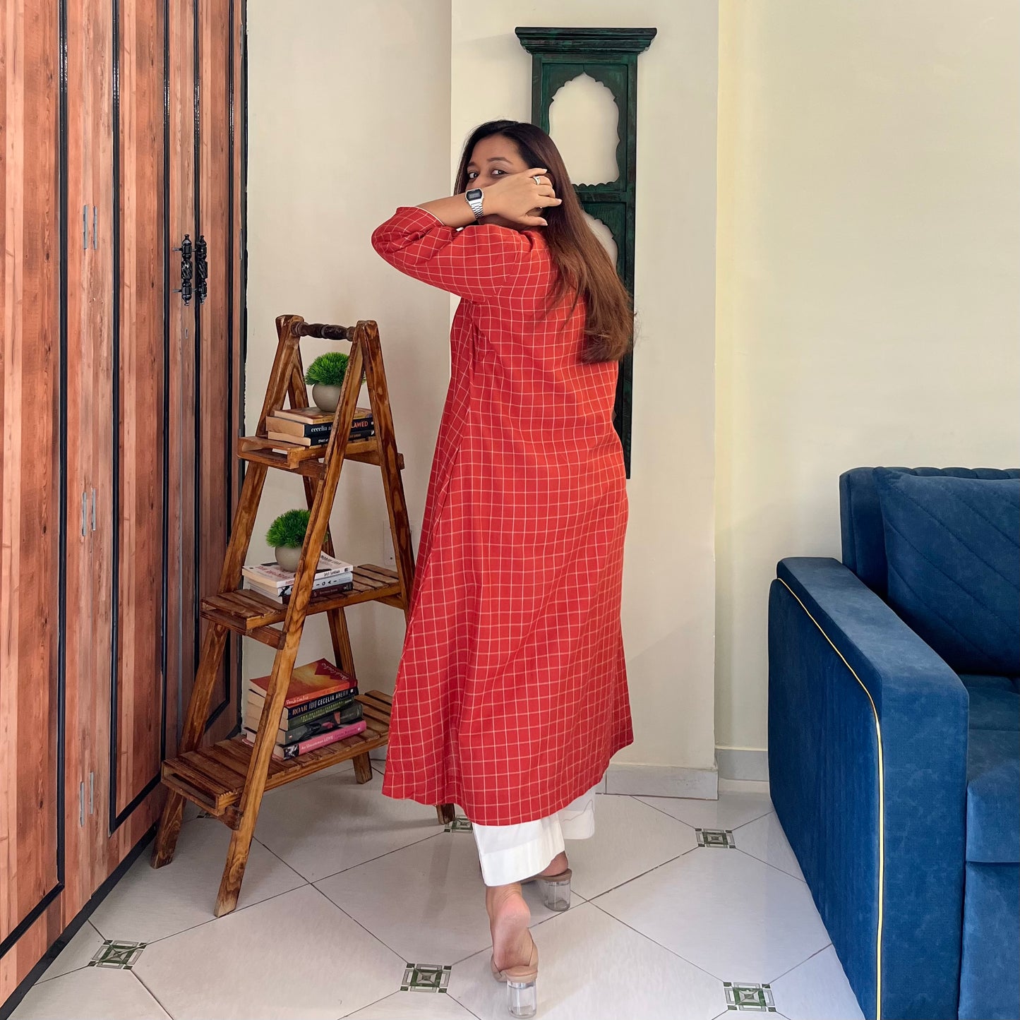 The Check Edit Handloom Kurta - Rust