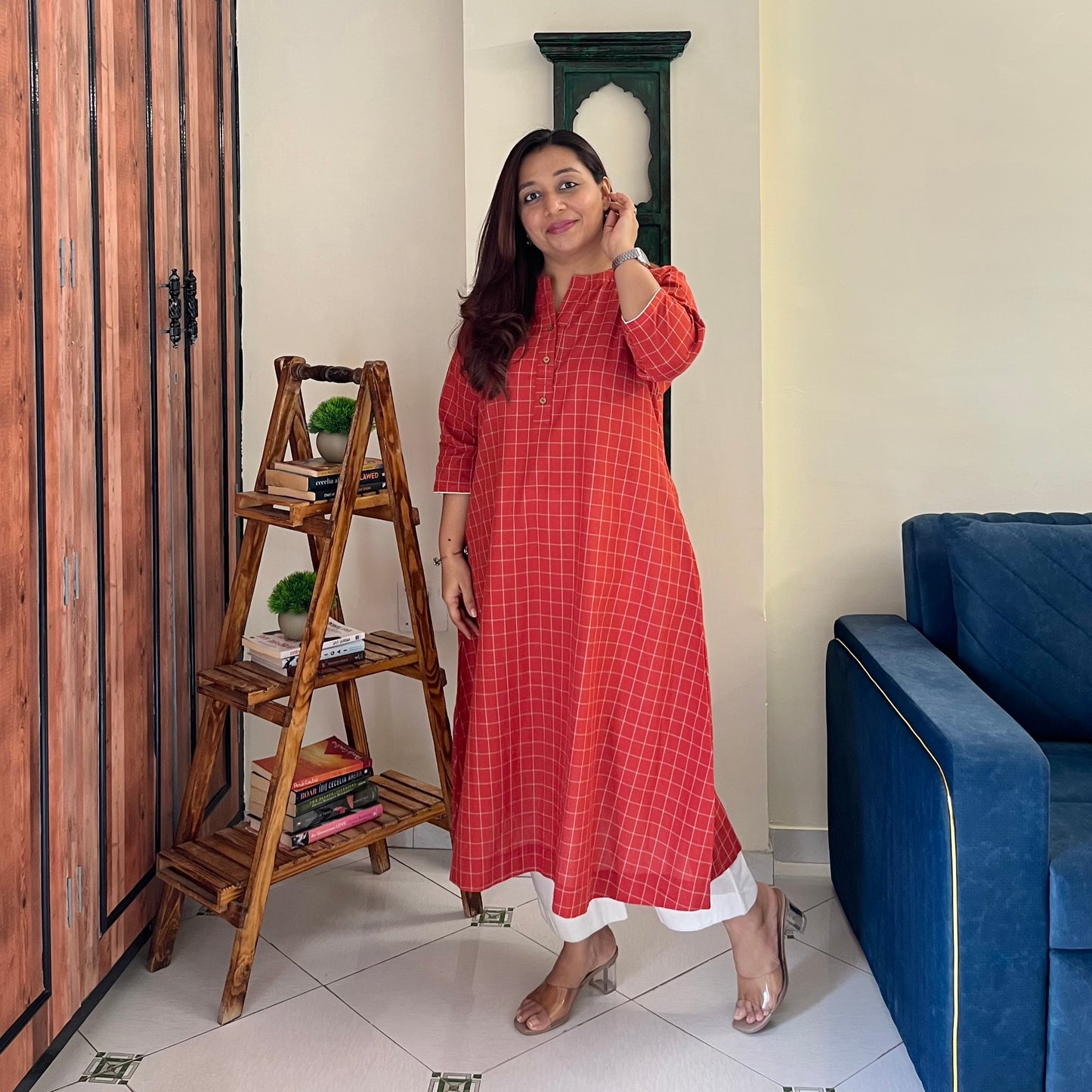 The Check Edit Handloom Kurta - Rust