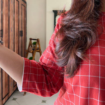 The Check Edit Handloom Kurta - Rust