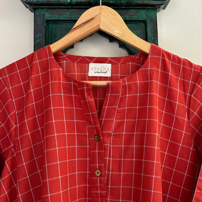 The Check Edit Handloom Kurta - Rust