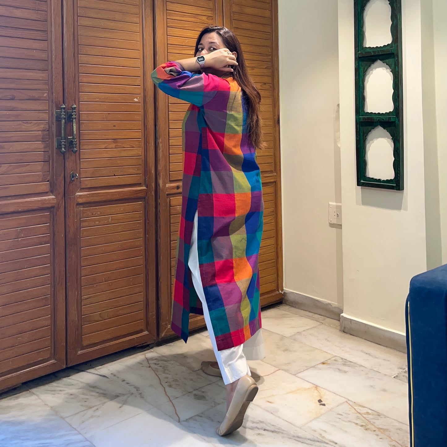 Multi Checkered Handloom Cotton Kurta