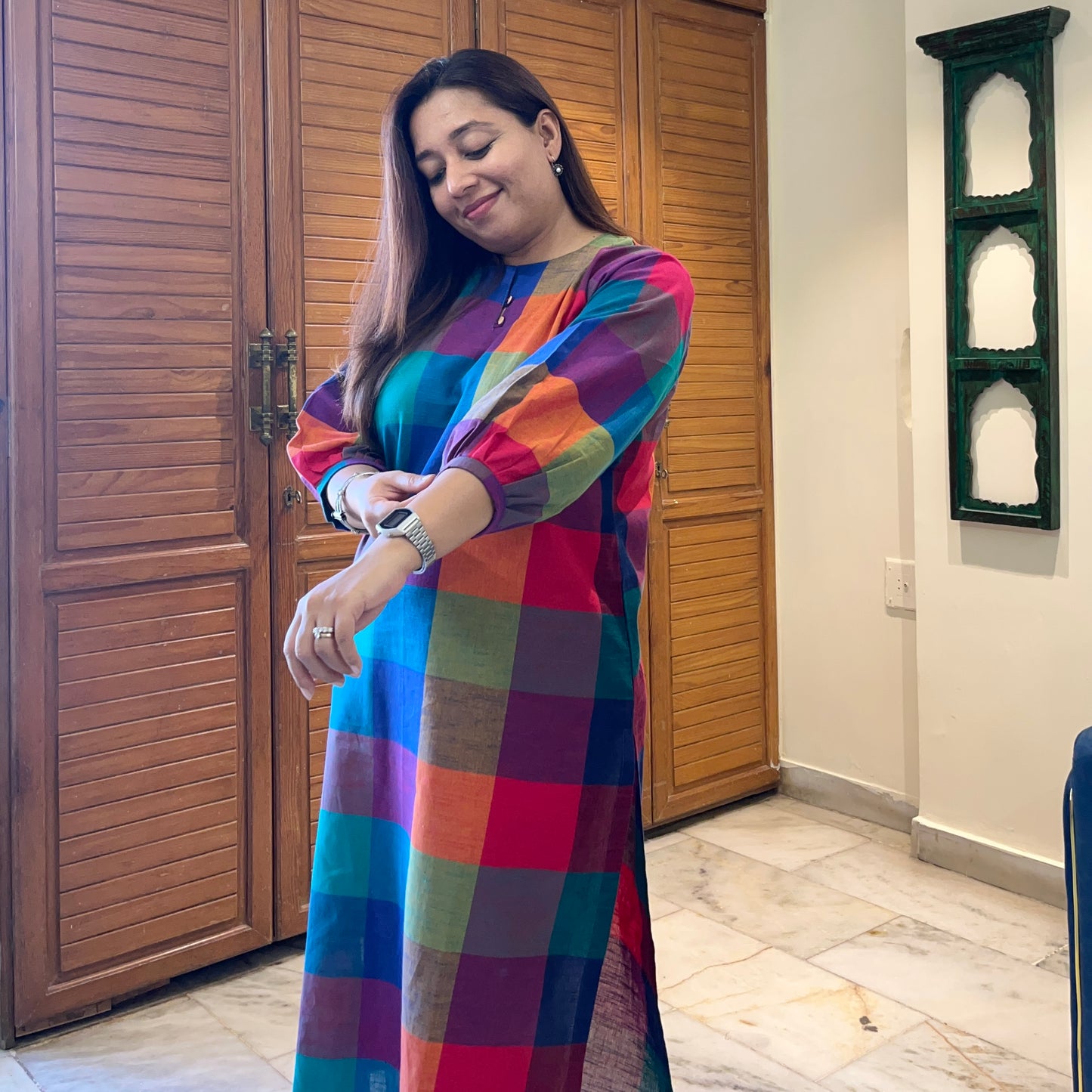 Multi Checkered Handloom Cotton Kurta