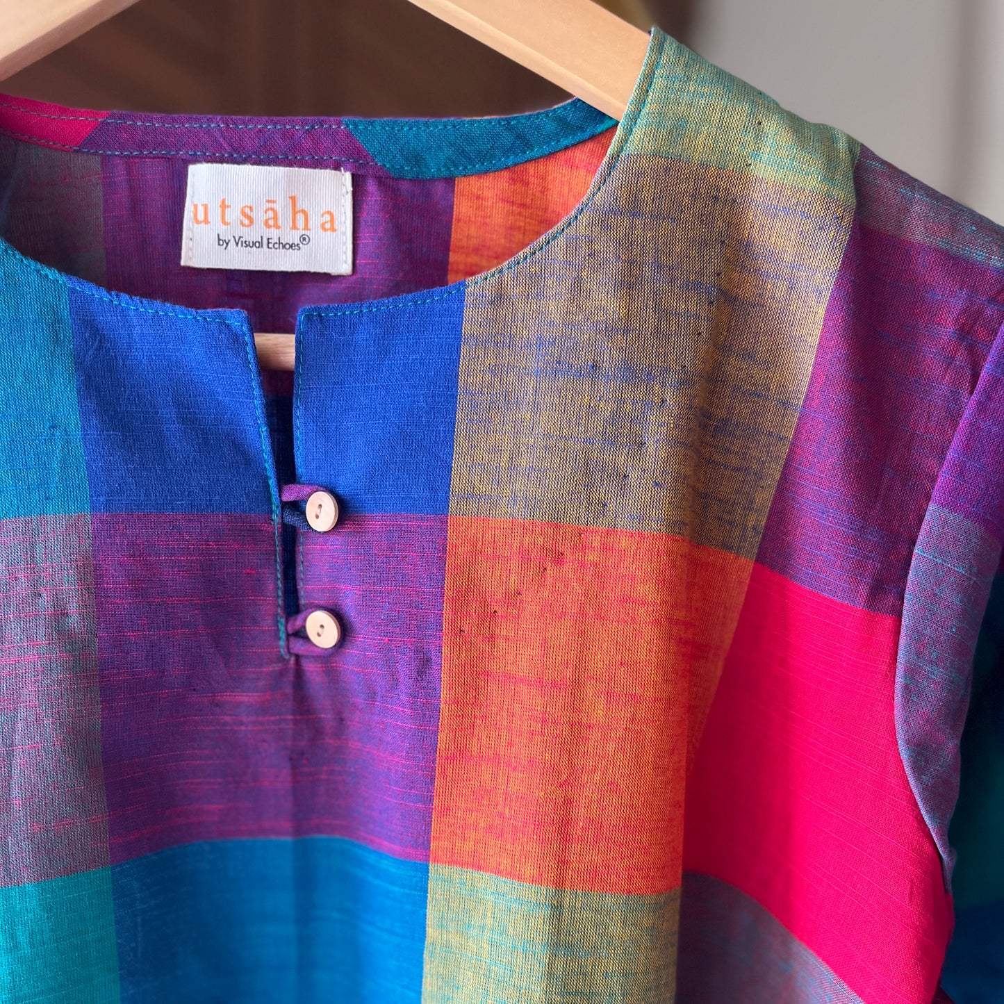 Multi Checkered Handloom Cotton Kurta