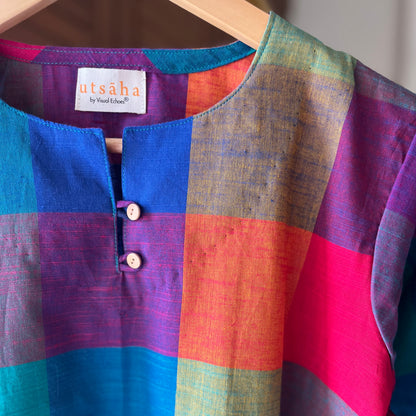 Multi Checkered Handloom Cotton Kurta