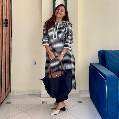 Gingham Checkered Handloom Cotton Kurta
