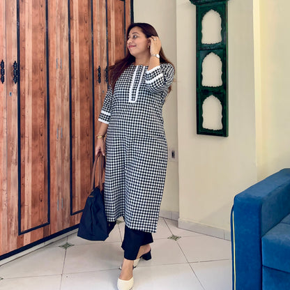 Gingham Checkered Handloom Cotton Kurta