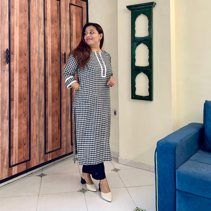 Gingham Checkered Handloom Cotton Kurta