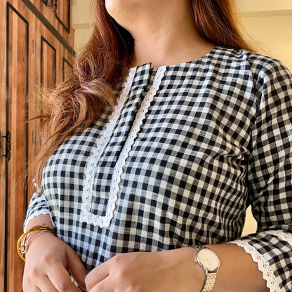 Gingham Checkered Handloom Cotton Kurta