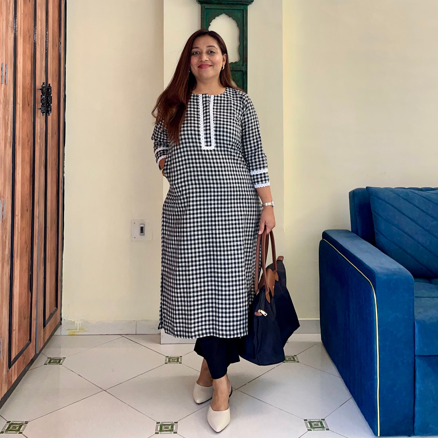 Gingham Checkered Handloom Cotton Kurta