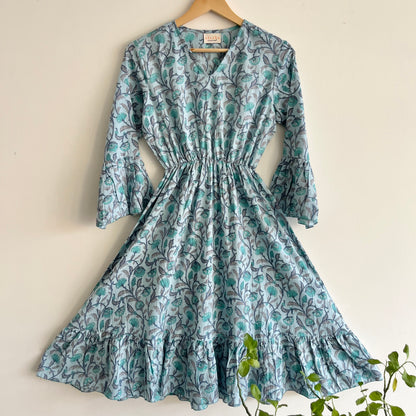 Heer Pure Cotton Dresses - Light Blue Floral