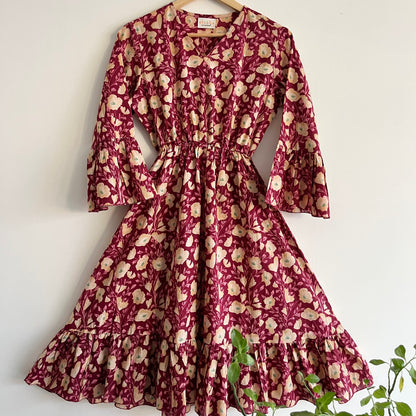 Heer Pure Cotton Dresses - Magenta Floral