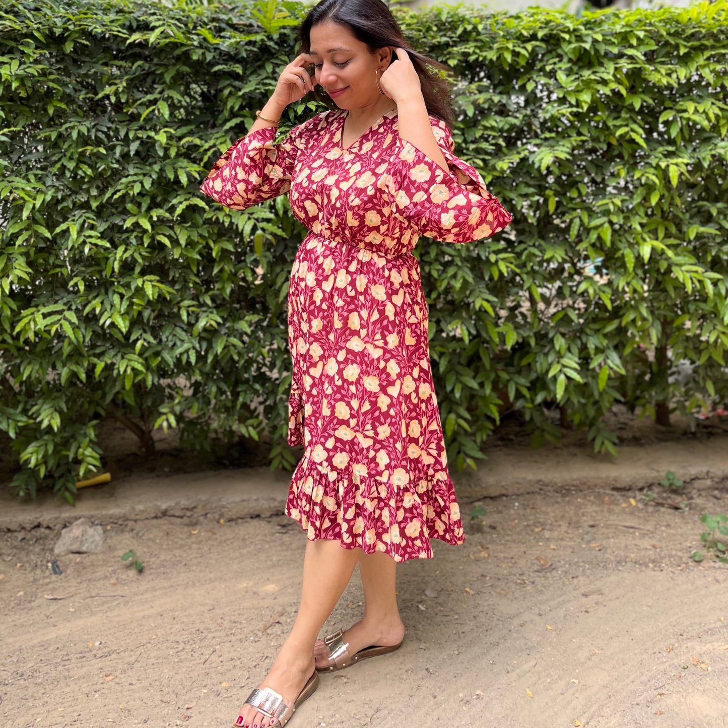 Heer Pure Cotton Dresses - Magenta Floral