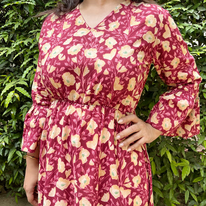 Heer Pure Cotton Dresses - Magenta Floral