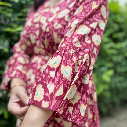 Heer Pure Cotton Dresses - Magenta Floral