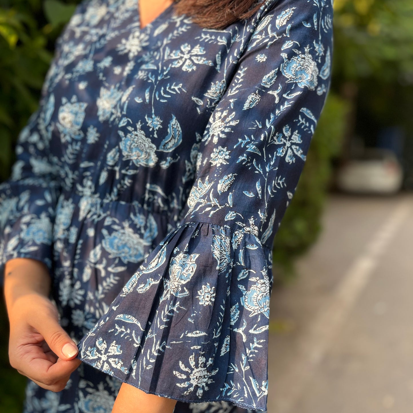 Heer Pure Cotton Dresses - Midnight Blue Floral