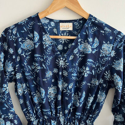 Heer Pure Cotton Dresses - Midnight Blue Floral