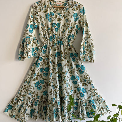 Heer Pure Cotton Dresses - Turquoise Floral