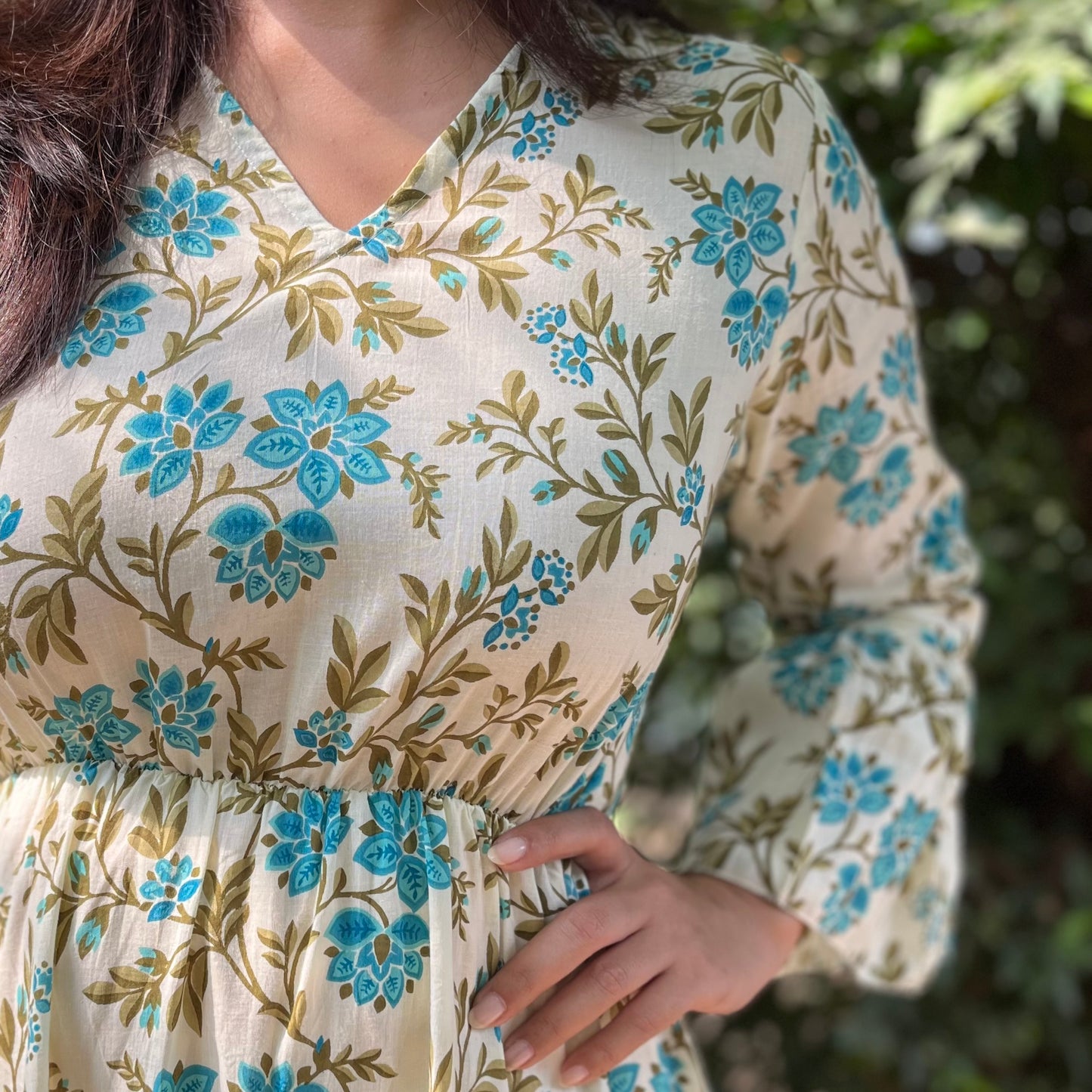 Heer Pure Cotton Dresses - Turquoise Floral