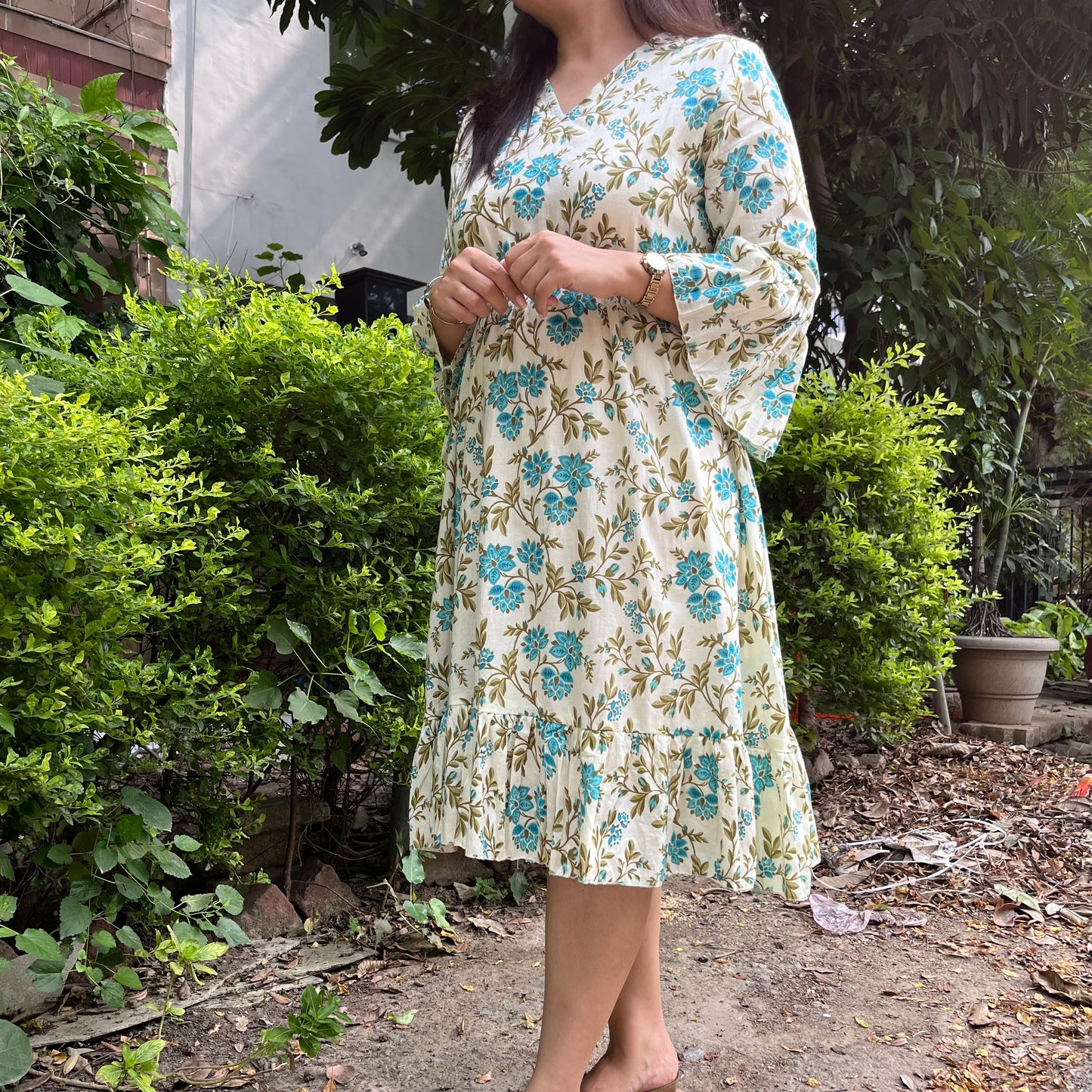 Heer Pure Cotton Dresses - Turquoise Floral