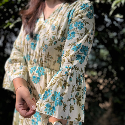 Heer Pure Cotton Dresses - Turquoise Floral