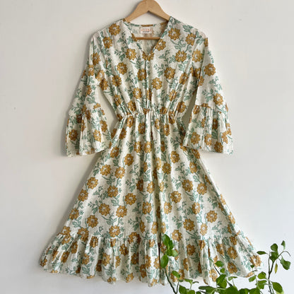 Heer Pure Cotton Dresses - Yellow Floral