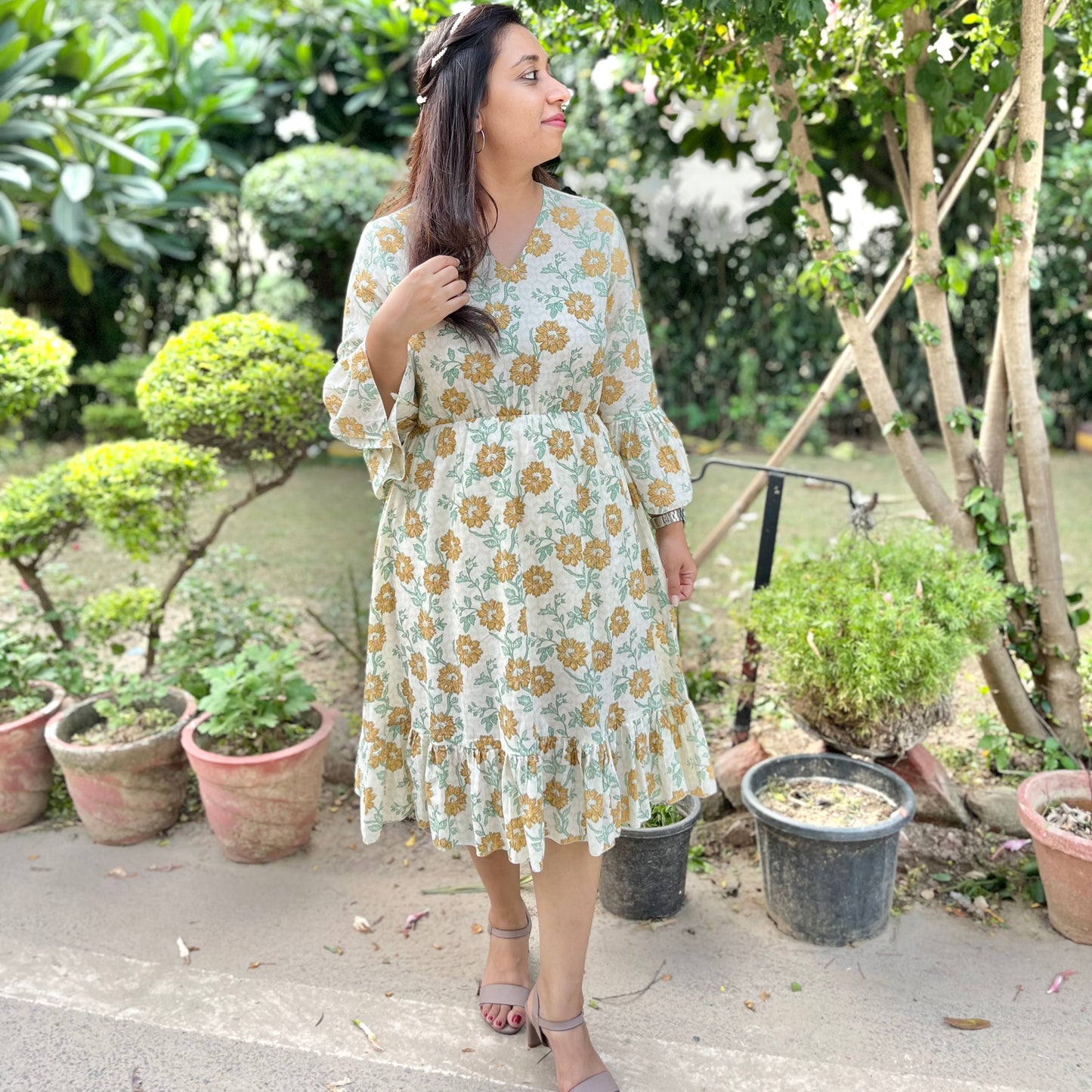 Heer Pure Cotton Dresses - Yellow Floral