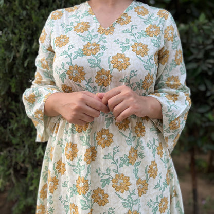 Heer Pure Cotton Dresses - Yellow Floral