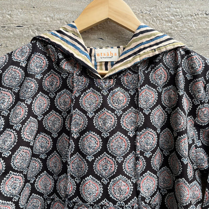 Hand Block Printed Hoodie - Blooming Black