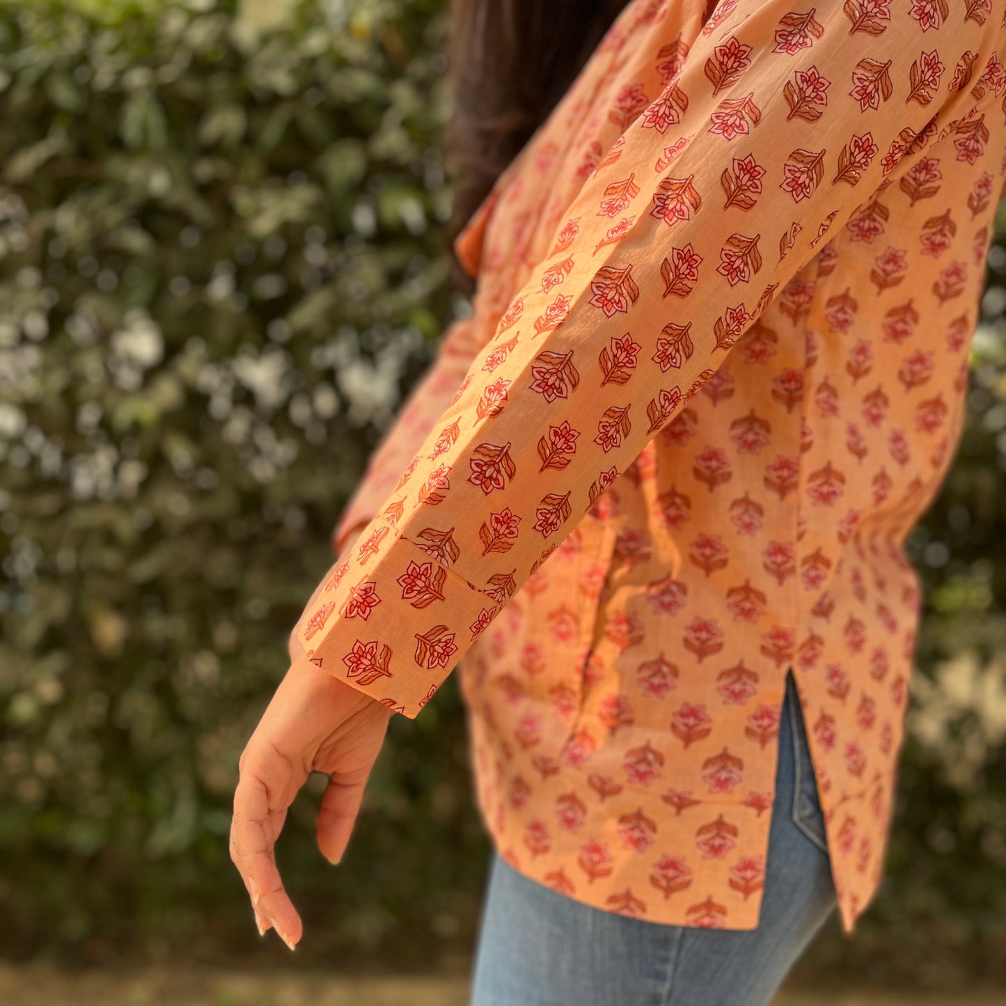 Hand Block Printed Hoodie - Perky Peach