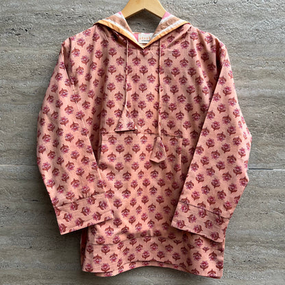 Hand Block Printed Hoodie - Perky Peach