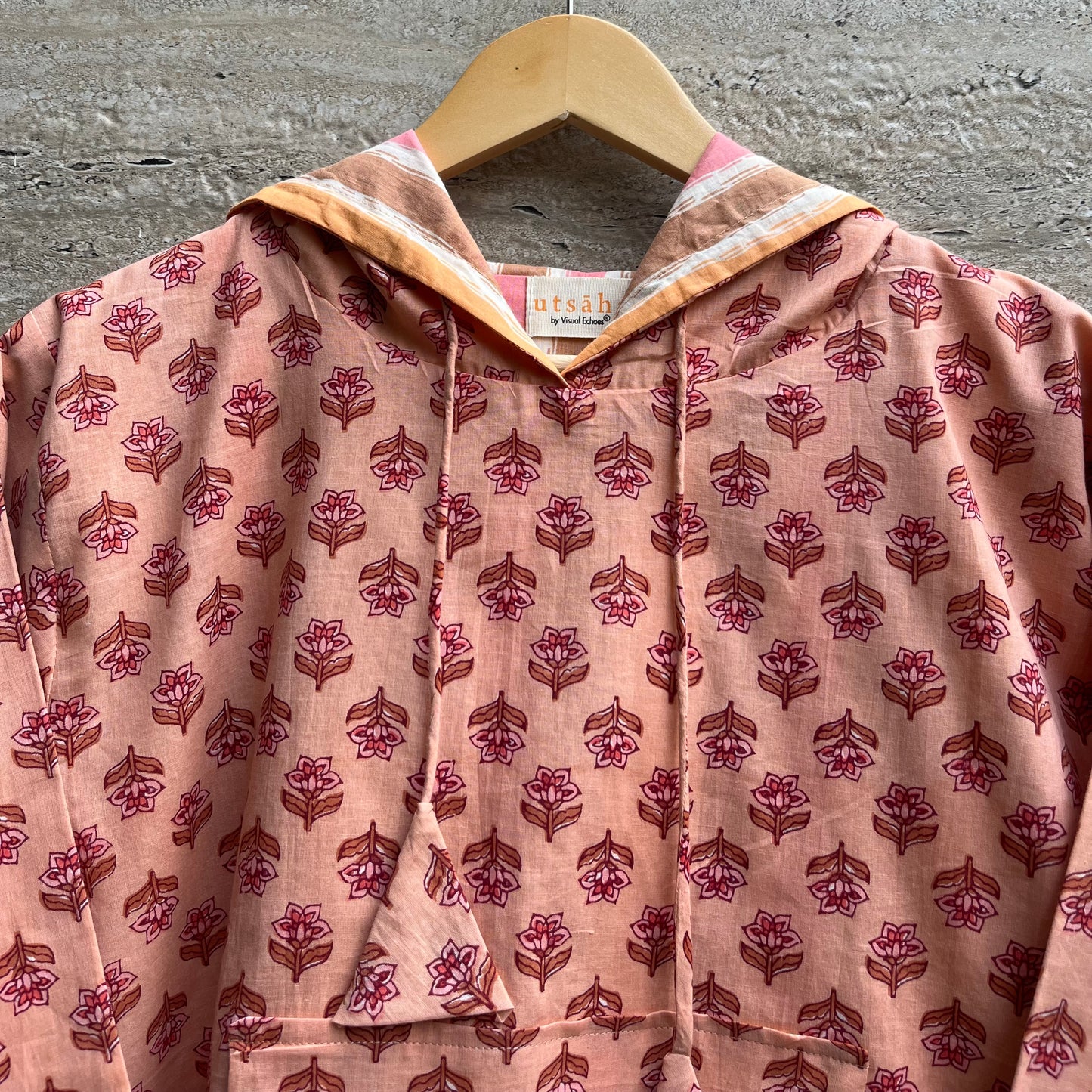 Hand Block Printed Hoodie - Perky Peach