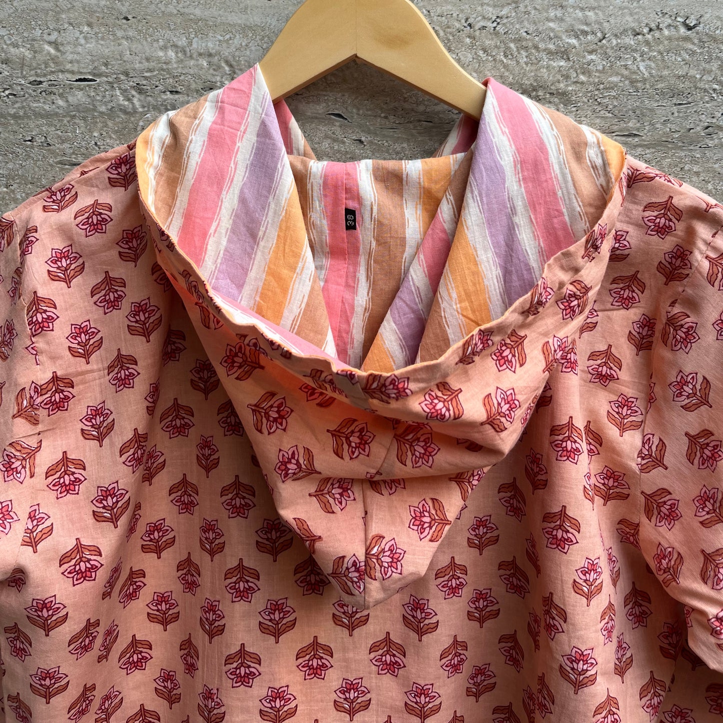 Hand Block Printed Hoodie - Perky Peach