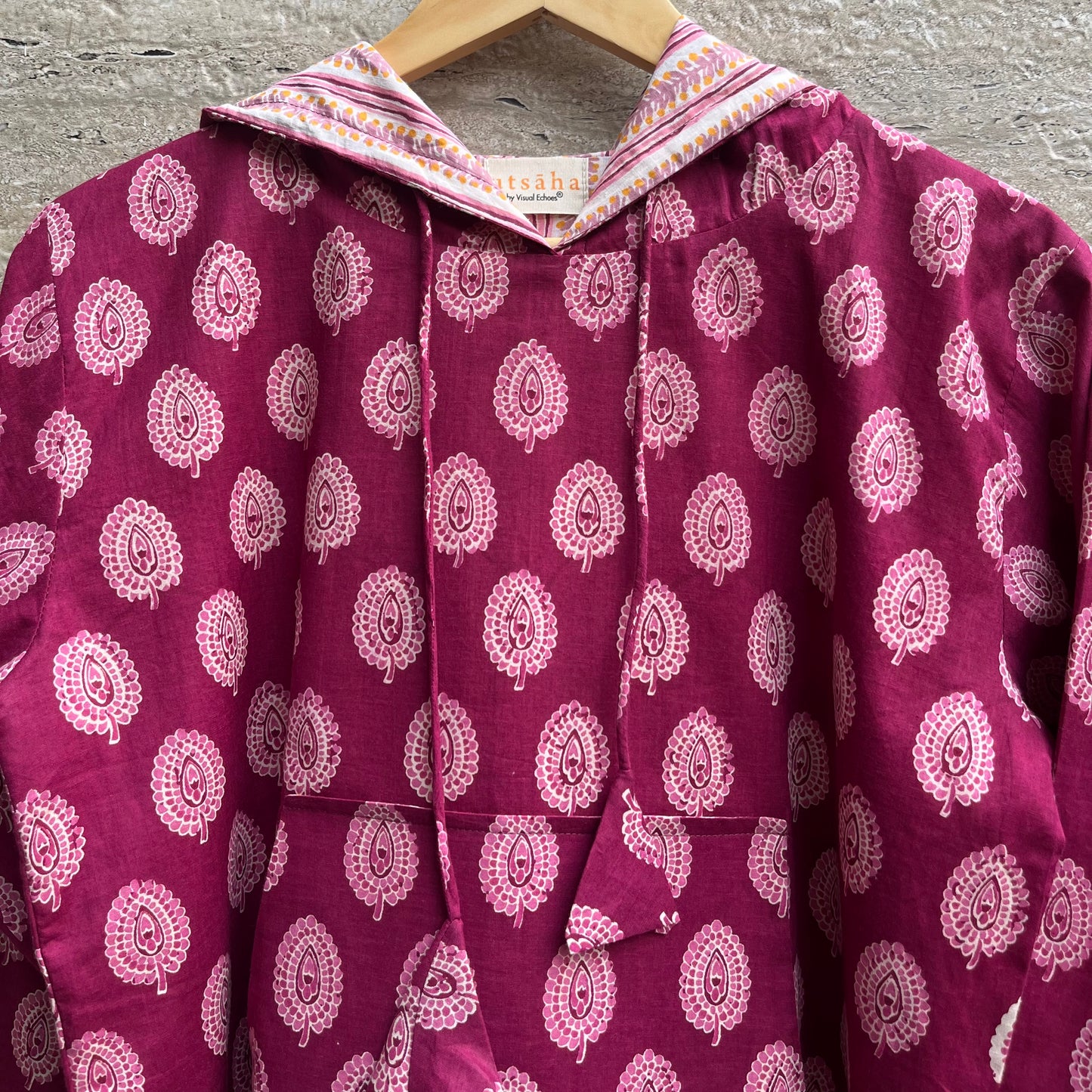 Hand Block Printed Hoodie - Majestic Magenta