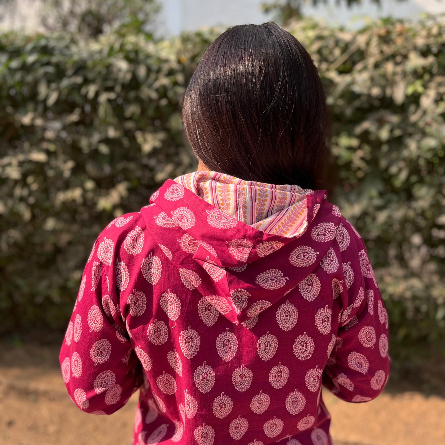 Hand Block Printed Hoodie - Majestic Magenta