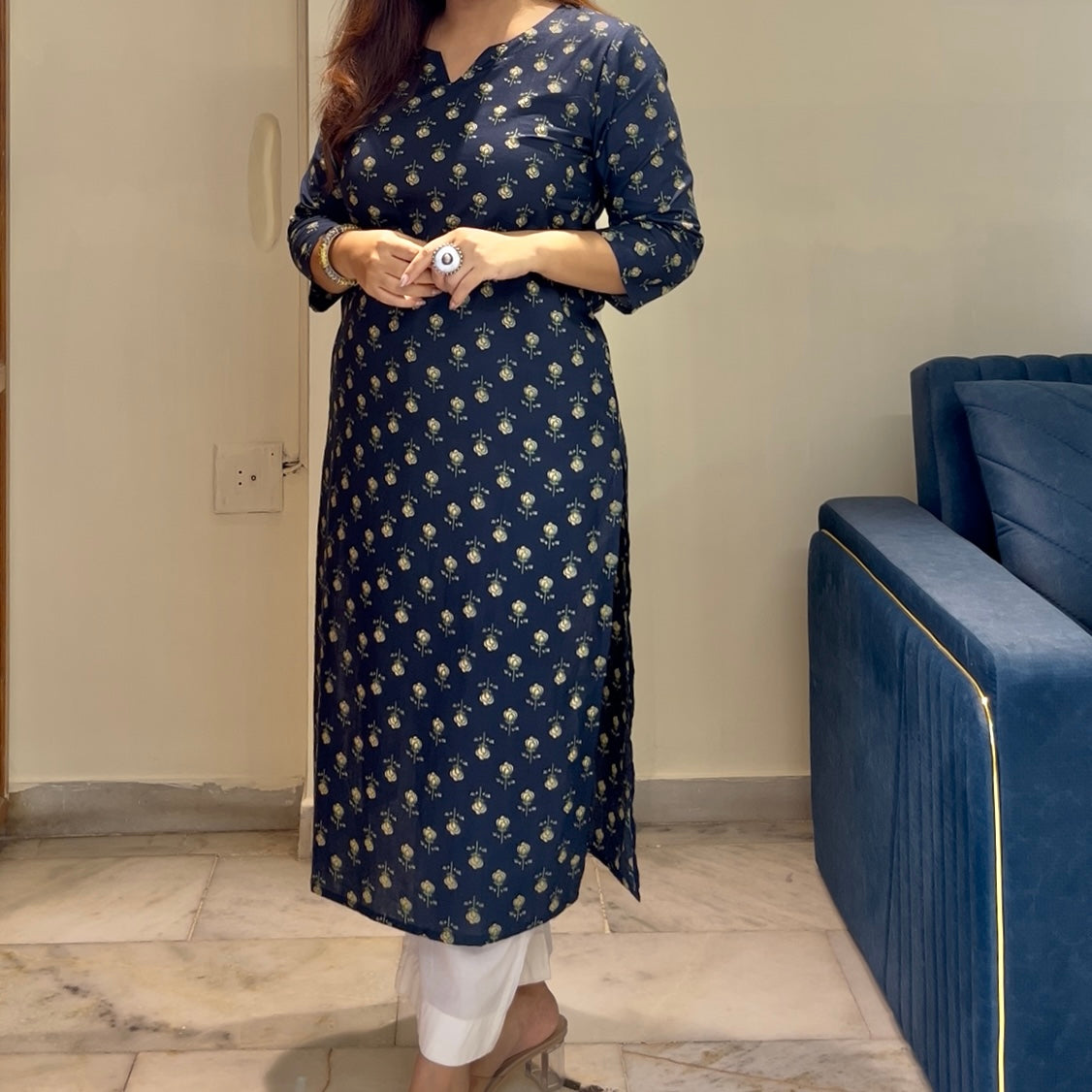 Rozana 2.0 Pure Cotton Kurta_Navy Blue