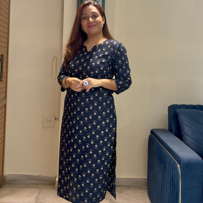 Rozana 2.0 Pure Cotton Kurta_Navy Blue