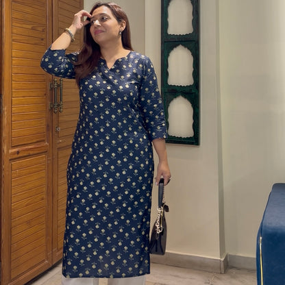 Rozana 2.0 Pure Cotton Kurta_Navy Blue