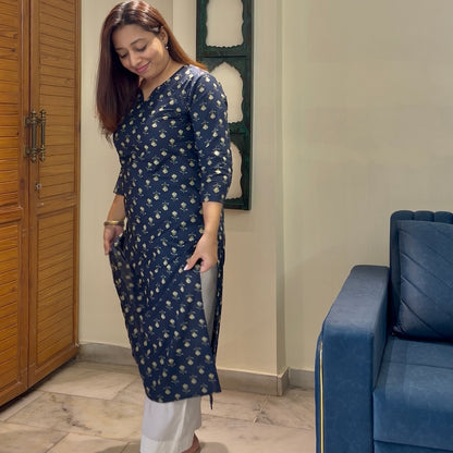 Rozana 2.0 Pure Cotton Kurta_Navy Blue