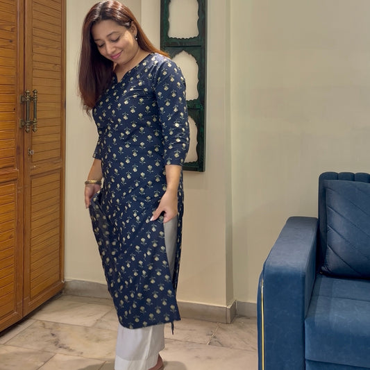Rozana 2.0 Pure Cotton Kurta_Navy Blue