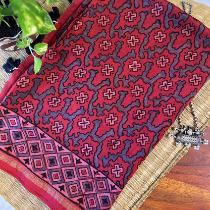 Chanderi Ajrakh Handblock Printed - Dupatta_Maroon