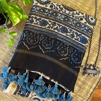 Chanderi Ajrakh Handblock Printed - Dupatta_Off White