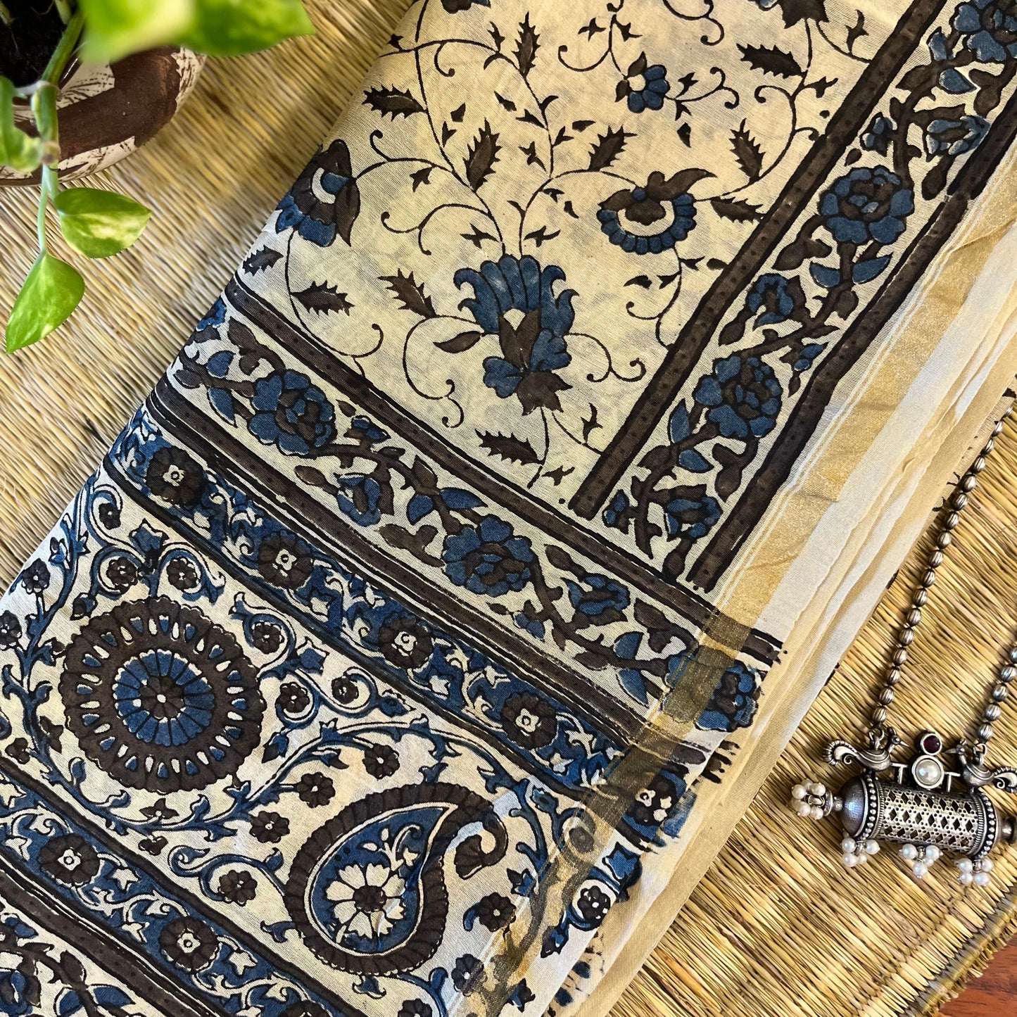 Chanderi Ajrakh Handblock Printed - Dupatta_Off White